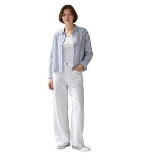 Everlane Womens Boxy Cropped Cotton Shirt~Size XXS~Blue/White Stripe Top L15 28